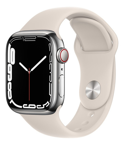 Apple Watch Series 7 (GPS + Cellular, 41mm) - Caixa de aço inoxidável prata - Pulseira esportiva estelar