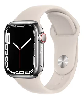 Apple Watch Series 7 (GPS + Cellular, 41mm) - Caja de acero inoxidable color plata - Correa deportiva blanco estelar