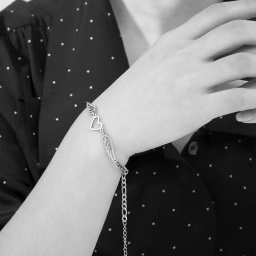 Imagen 4 de 7 de Tobillera Pulsera Mujer Corazón Alas Acero Plata Amor Trendy