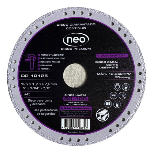 Disco Diamantado Premium 125mm Neo Color Negro