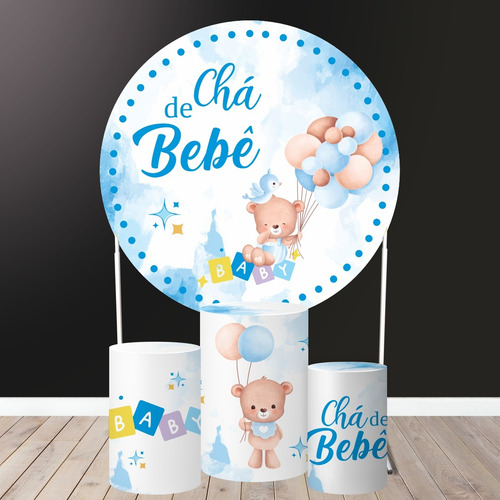 Trio Capa Cilindro Painel Redondo Festa Chá De Bebê