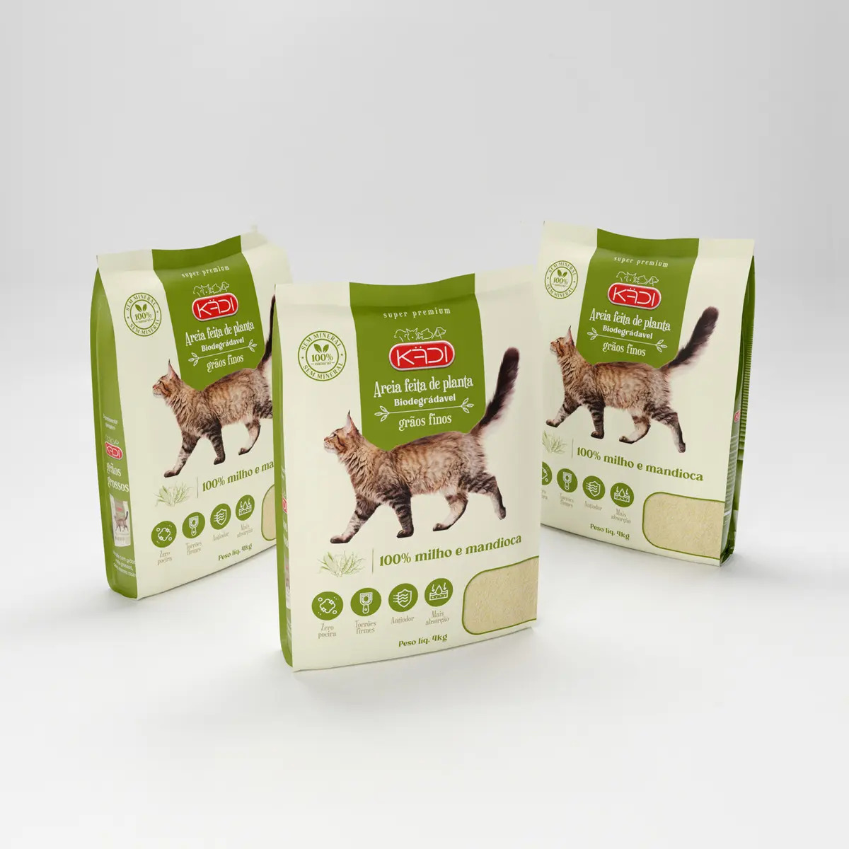Kit C/ 3un Areia Sanitária Grãos Finos Kadi 4kg