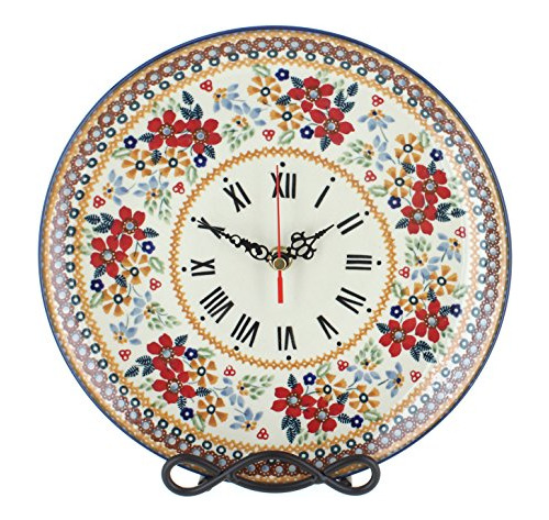 Reloj De Cerámica De Porcelana Roja Con Margaritas