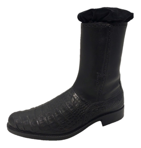 Imagen 3 de 6 de Botin De Vestir Hombre Franco Cuadra Oval Cocodrilo Negro