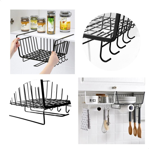 Imagen 2 de 7 de Cesto Canasto Organizador Metal Con Sujetador Cocina Baño