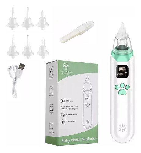 Babeefly Aspirador Nasal Bebé Saca Mocos Seguro Eléctrico Limpiador Aspirador Nasal Eléctrico Para Limpiador Viene Con 6 boquillas Aspirador Nasal Para Bebe Saca Mocos Electrico Limpiador Color Blanco