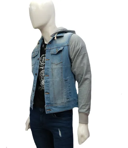 Chamarra De Mezclilla Con Mangas De Sudadera Slim Fit Hombre 560
