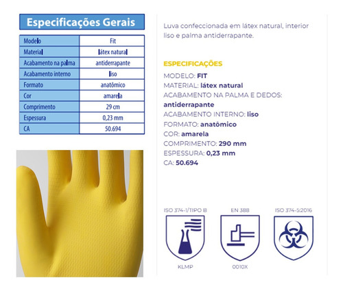 Kit 12 Prs Luva Látex Amarela Sanro Fit Limpeza Leve E Louça Cor Amarelo