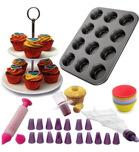 Molde 12 Muffins Cupcakes+ Torre Pirotines+ Extractor Centro