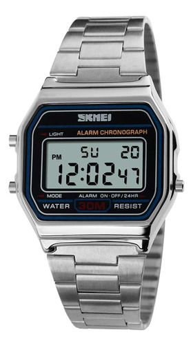 Pasoy Reloj Unisex Para Hombre Plata Acero Inoxidable Led