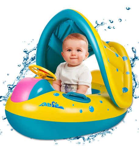 Flotador Salvavidas Bote Para Bebé Con Toldo Y Volante 