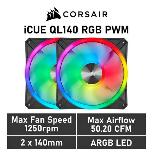 Ventilador Cooler Corsair Dual Ql140 Rgb 140mm Pwm Pack X2