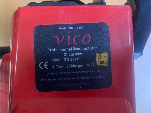 Imagen 2 de 3 de Motosierra Marca Vico Cilindrada De 45cc 7500rpm De 18