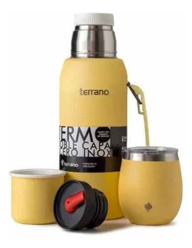 Combo Set Terrano Termo 1 Lt Y Mate Con Tapa + Bombilla 