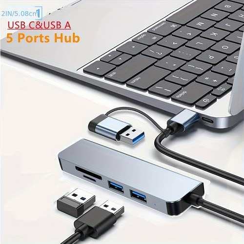 Hub 5 En 1 Adaptador Usb C/a Puertos Usb3/usb2/sd/tf Mac Pc