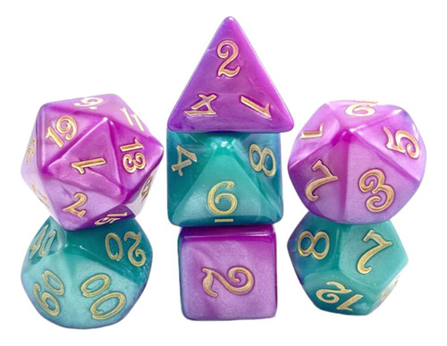 7x Dados Poliédricos D4 D6 D8 D10 D12 D20 Verde Violeta