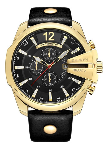 RelĂłgios Masculinos Luxo Data Ouro Pulseira De Couro Moda M