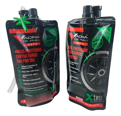 Kit 2 Vacinas Blindagem Selante Para Pneu Moto Xtire 250ml