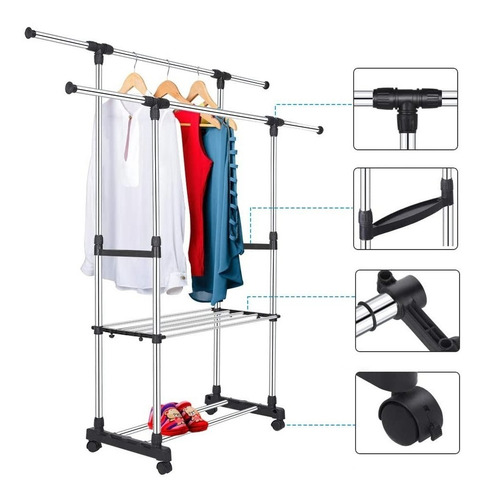 Perchero Doble Extensible Con Ruedas -121111 Carolinas Home
