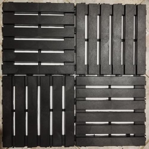 Kit 15 Deck Madeira Plástico Encaixe Modular Varanda Preto