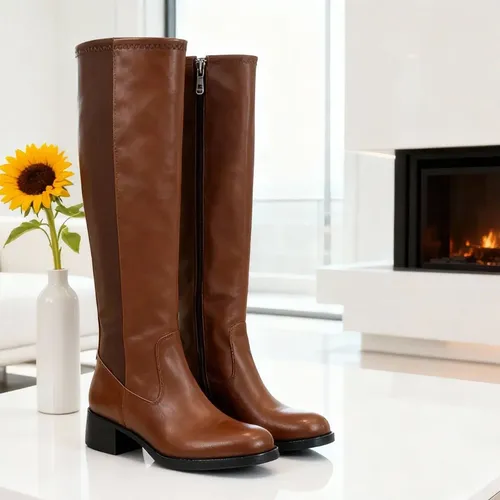 Bota Feminina Montaria Panturrilha Grossa Cano Longo Zíper - foto 1
