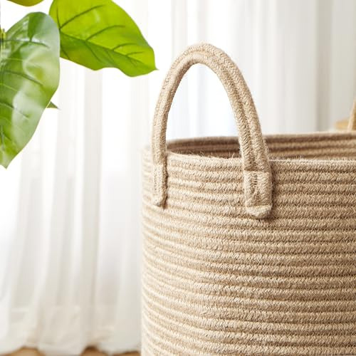 Cesto De Mimbre Tejido Con Cuerda De Yute Para La Ropa Del B
