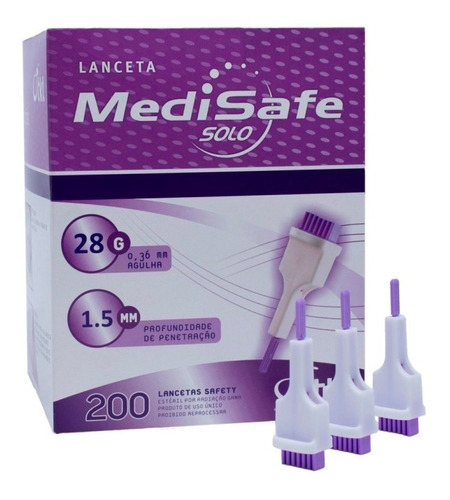 Lancetas 28g, 1,5mm - Medisafe Solo Tkl - Caixa C/200 Un