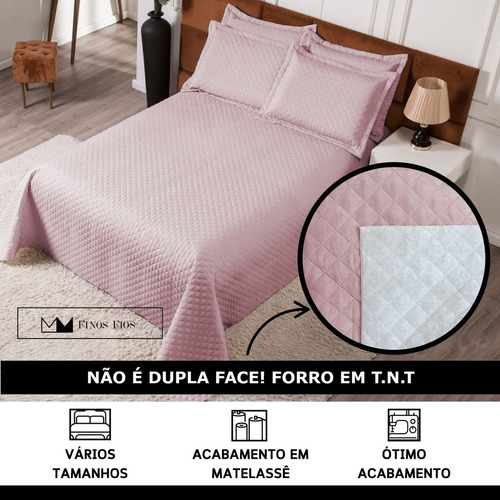 Cobre Leito Colcha Clean Casal Padrão 3 Peças Rosê