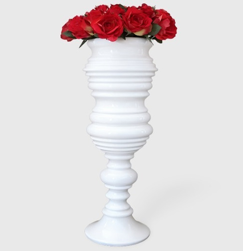 Vaso Em Cerâmica Branco Raso Estilo Pedestal - Bu087