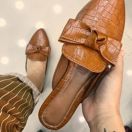 Sapato Sapatilha Croco Mule Mullet Laço Rasteirinha 