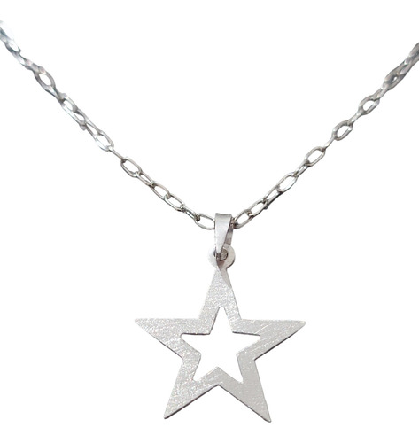 Cadena Collar Estrella Mediana Plata Ley 925 + Caja Regalo
