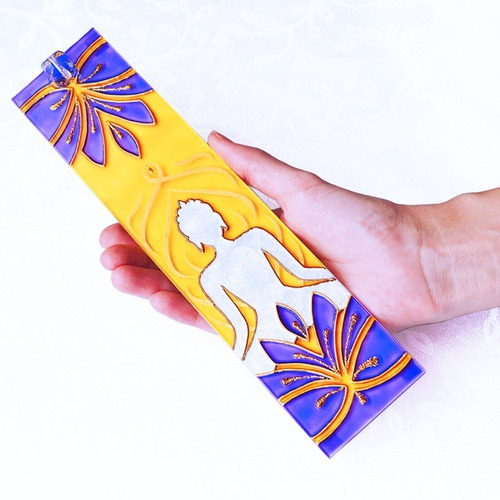 Incensário Buda Amarelo E Violeta Retangular, Pintura Vitral