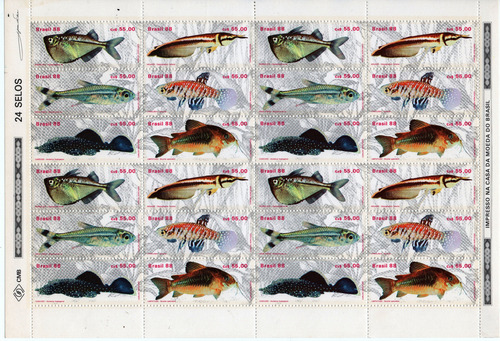 Brasil Peces Agua Fria Plancha C/ 4 Series De 6 Sellos C/u