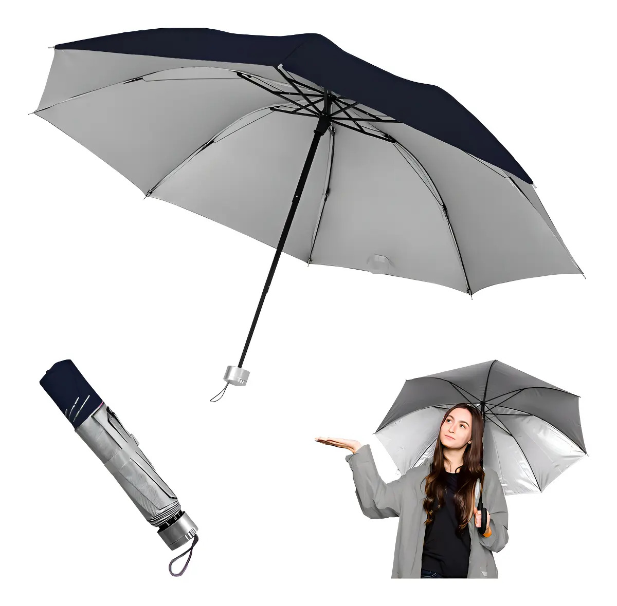 Paraguas Sombrilla Plegable De Bolsillo Burdeo Con Protección UV