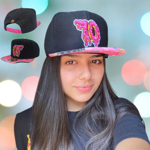 Imagem 3 de 5 de Boné Snapback Rhino Size Aba Reta Preto E Rosa Mordida