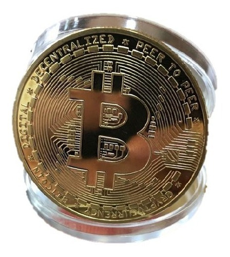 Moneda Alusiva Bitcoin Dorada+acrilico ¨ Tesch Store ¨   