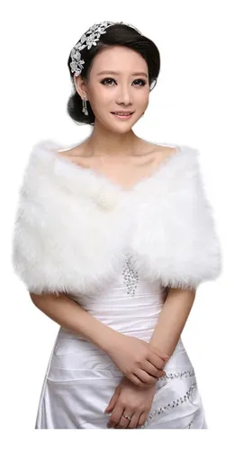 . Estola De Novia De Piel Sintética Blanca For Mujer