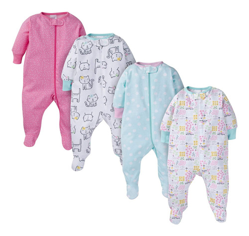 Set De 4 Pijamas Para Bebé Niña Talla 6-9 Meses,