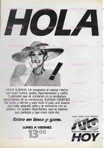 Clipping_publicidad  Hola Susana  Susana Gimenez_año 1987