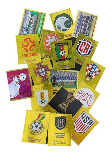 Copa 2022 - Kit Todas Figurinhas Brilhantes Douradas Album