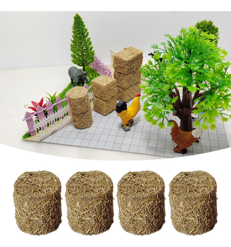 4 Piezas Mini Fardos De Heno Paisaje En Miniatura Redondo