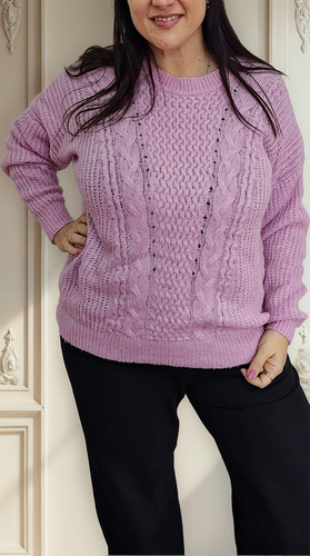 Sweater De Lana Frizada Calados Talles Grandes