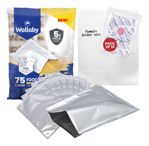 Wallaby - Paquete De 75 Bolsas Mylar De 1 Galon (5 Mil, 10 X