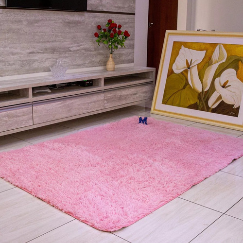 Alfombra Decomemu Nordica Pelo largo premium sintético suave antialérgico color Rosa - de 140cm x 100cm