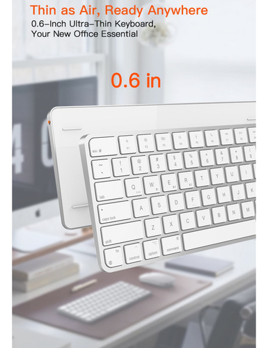 Teclado Y Mouse Inalámbrico Bluetooth Español Ultra Delgado Blanco Plateado