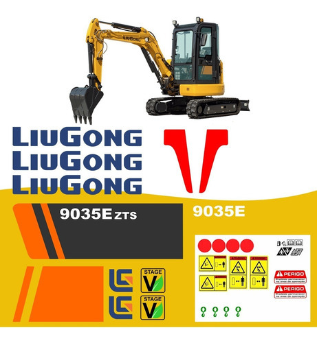 Kit Adesivos Completo Liu Gong 9035-e P/ Máquinas Pesadas Cor Preto