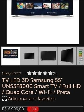Tv Samsung Led 55' Smart Com Controle De Voz E Gestos.