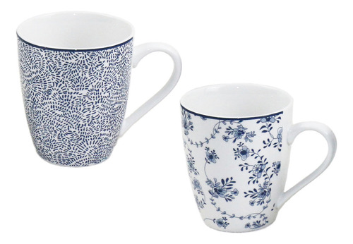 Juego De Dos Tazas Mug De Porcelana Azul 360 Ml Marca Ibili Armonía Blue