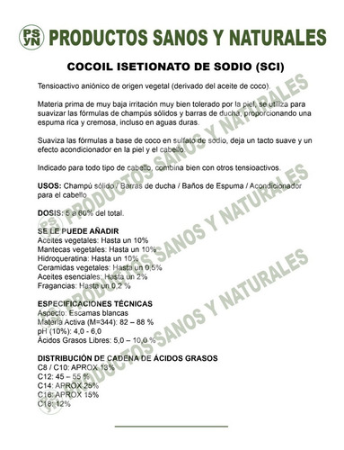 Cocoil Isetionato De Sodio Sci Para Shampoo Solido 250grs