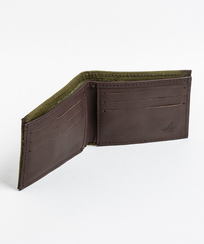 Billetera Cuero Natural Brooksfield Bordada Cc1056 Color Verde Musgo